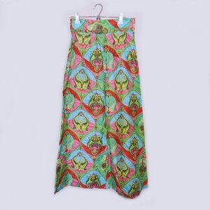 Vintage 60s 70s Mod Maxi Skirt With Side Zipper ~ Paisley Print Pink Blue Green